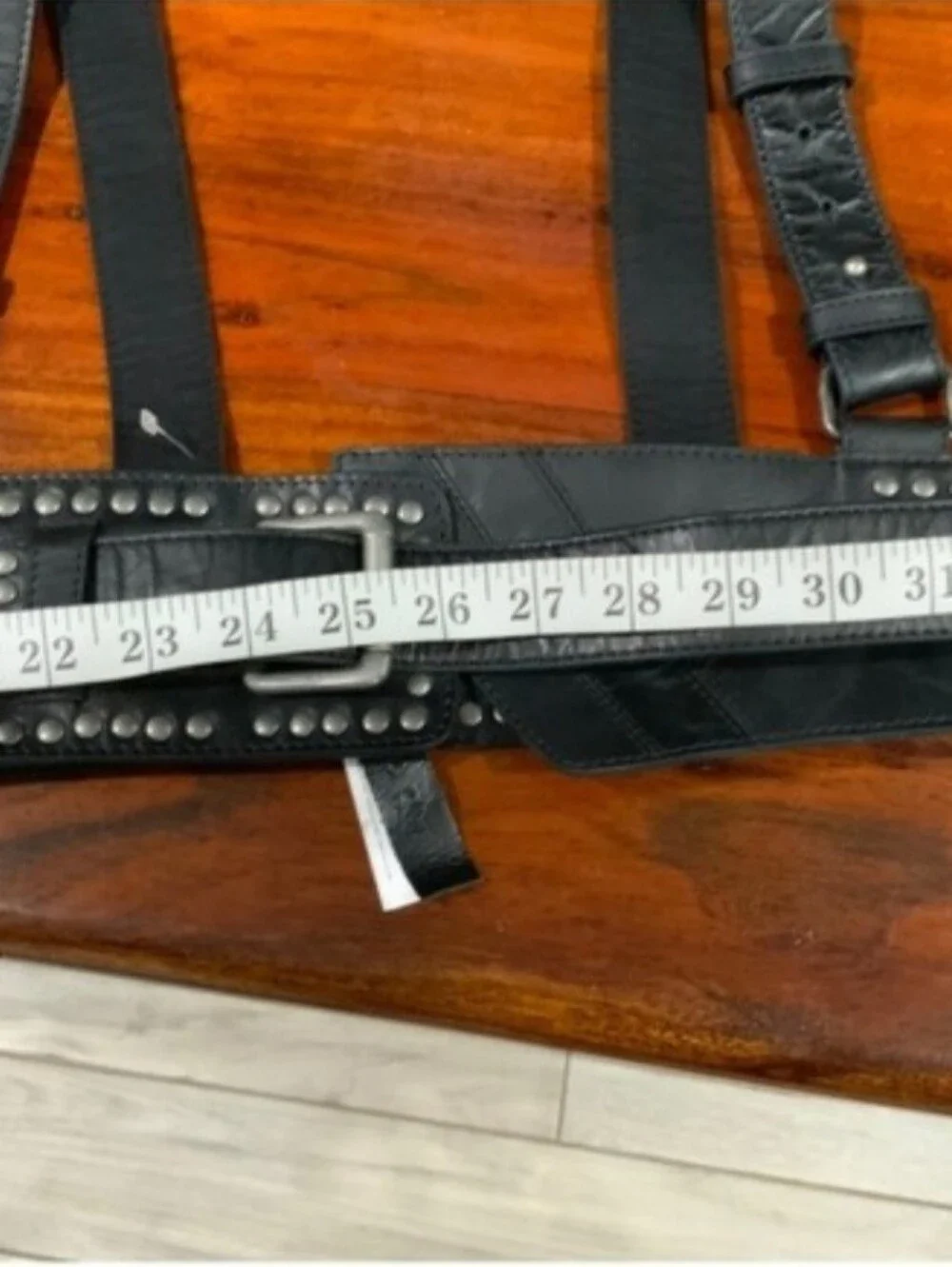 Free People Black Leather Studded Waist Harness Belt